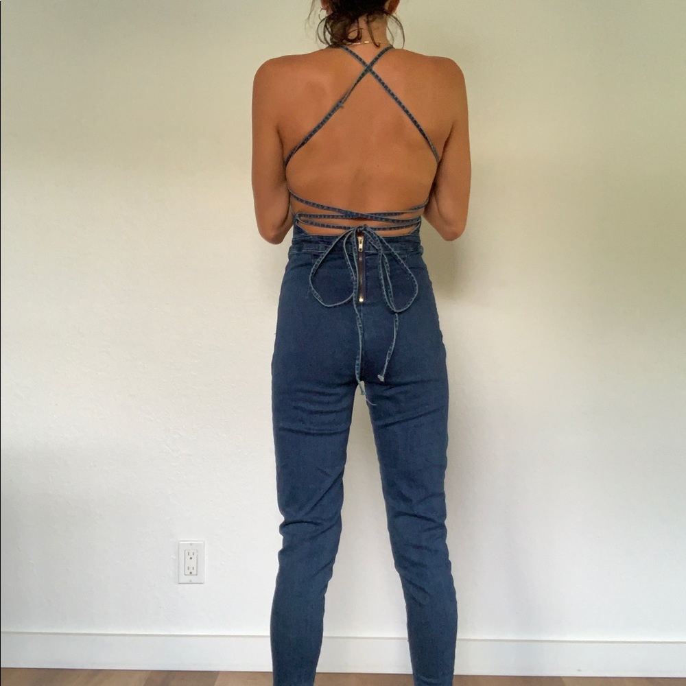 SOLD - Tie up - Jean romper - Picture 5 of 6